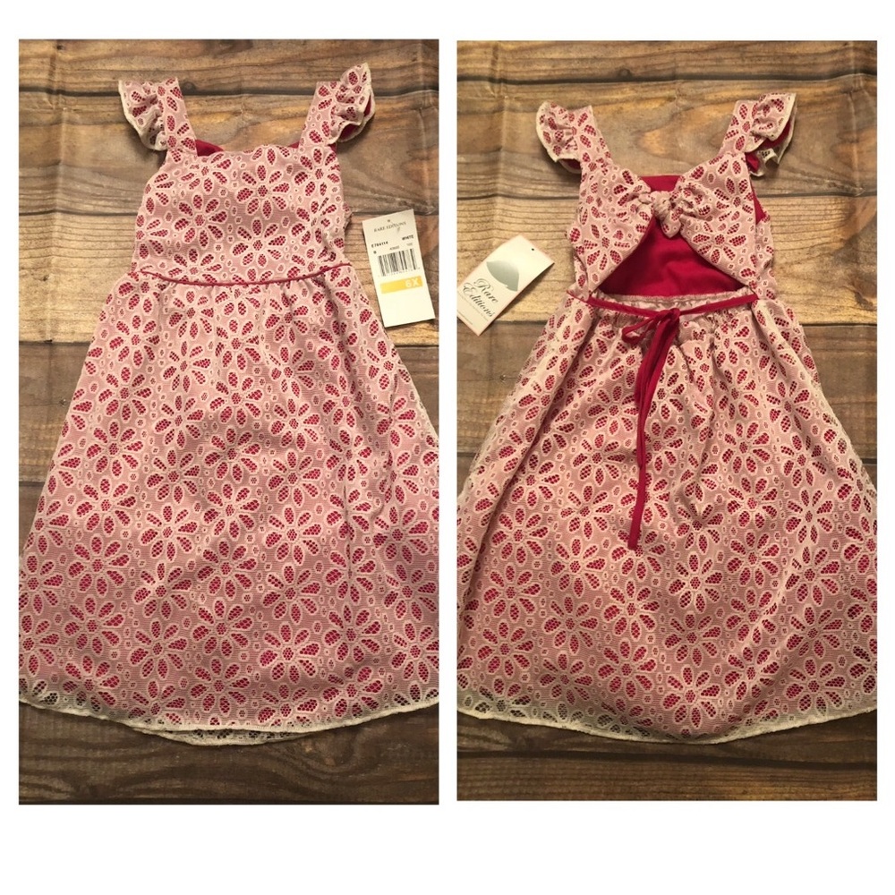 Rare Editions Eyelet Lace Fuchsia Flutter Cut Out Back Girls Dress size 6X